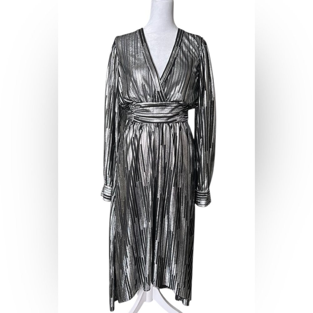 IRO Black Silver Pleated Wrap Gown
